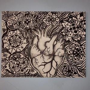 Black and white hand drawn heart